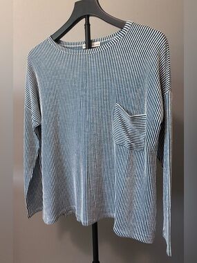 Striped Long-Sleeve Tunic Top - Navy/White